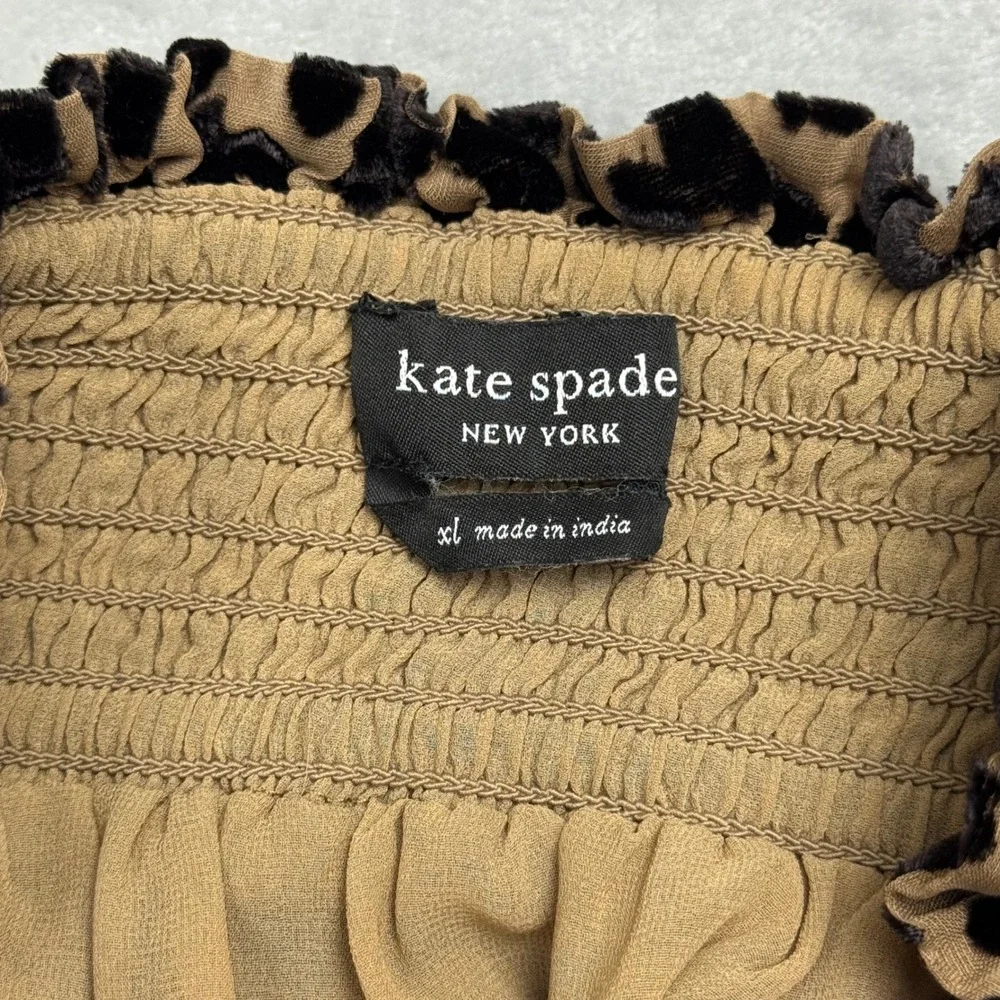 Kate‎ Spade New York Leopard Animal Print Smocked Midi Skirt XL